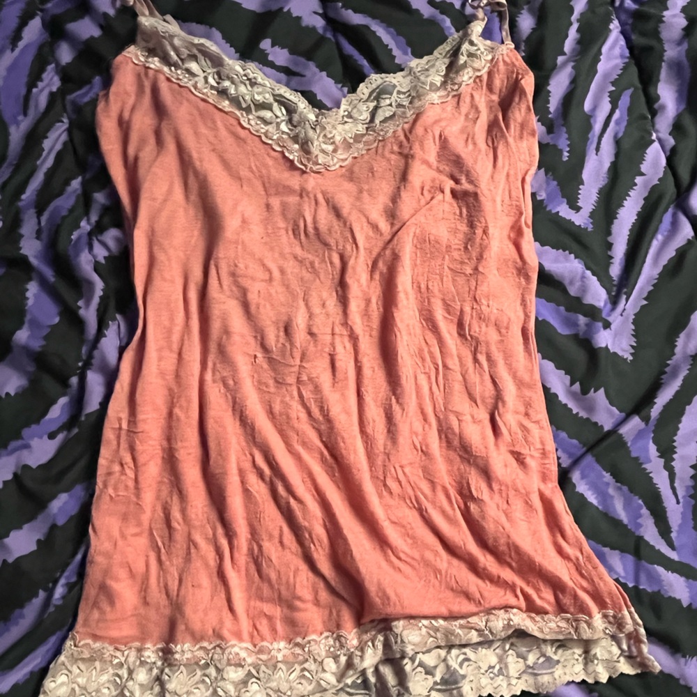 Chic Coral Lace Trim Chemise